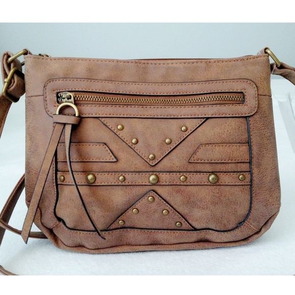 Chateau Handbags - Cognac Studded Crossbody Bag
